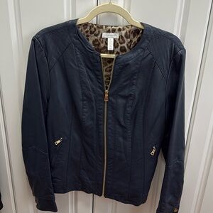 Navy Charter Club faux leather jacket, women’s size Medium